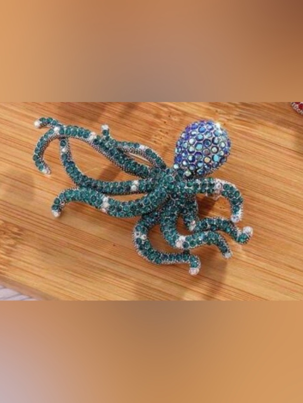 Blue Crystal Octopus Brooch - Picture 2 of 4
